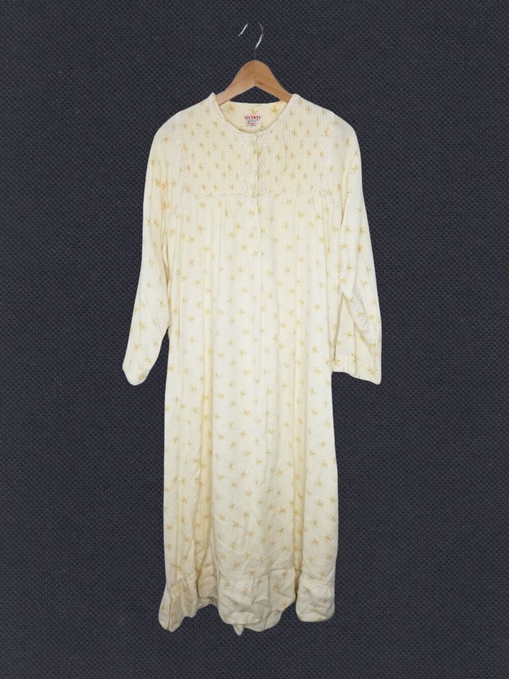 1970s Radlee Pastel Yellow Floral Flannel Nightgown, Large